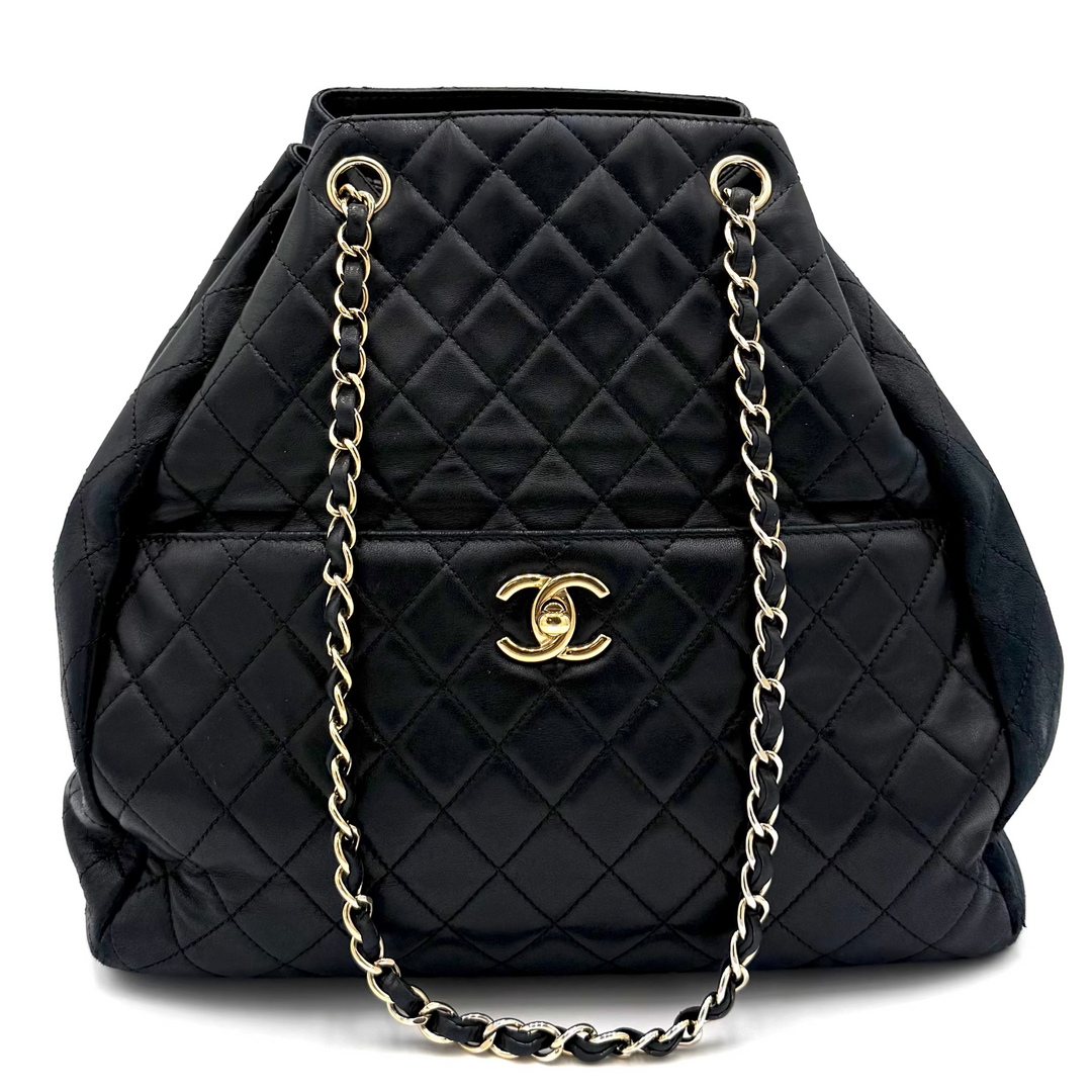 Quilted Drawstring Lambskin Bucket Bag