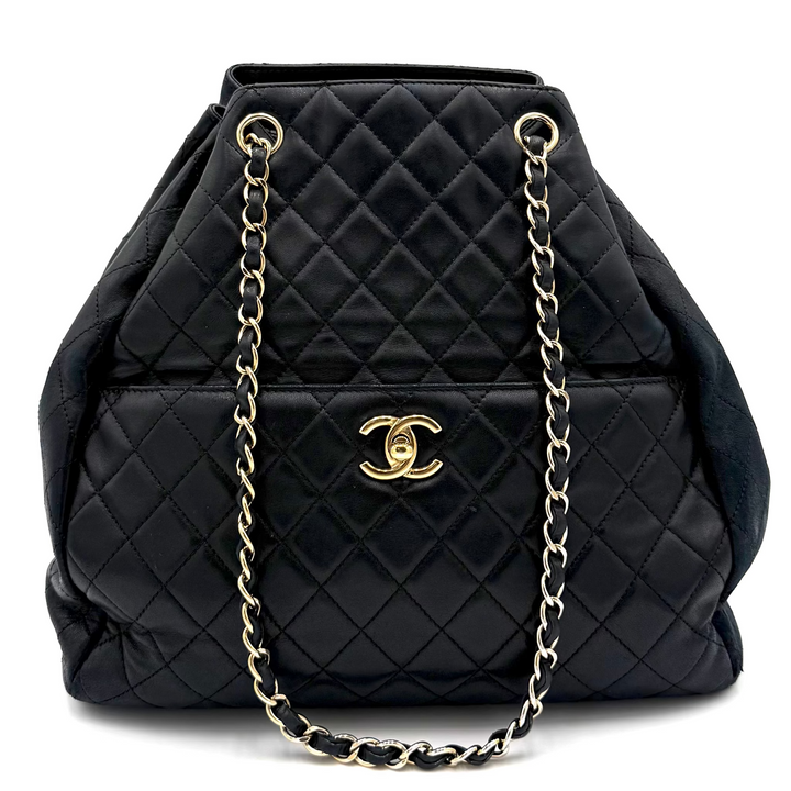 Quilted Drawstring Lambskin Bucket Bag