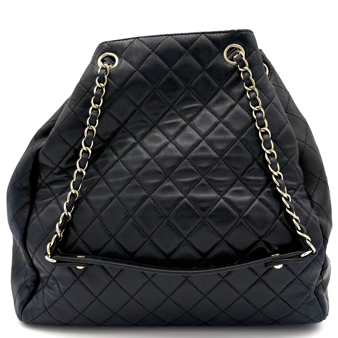 Quilted Drawstring Lambskin Bucket Bag