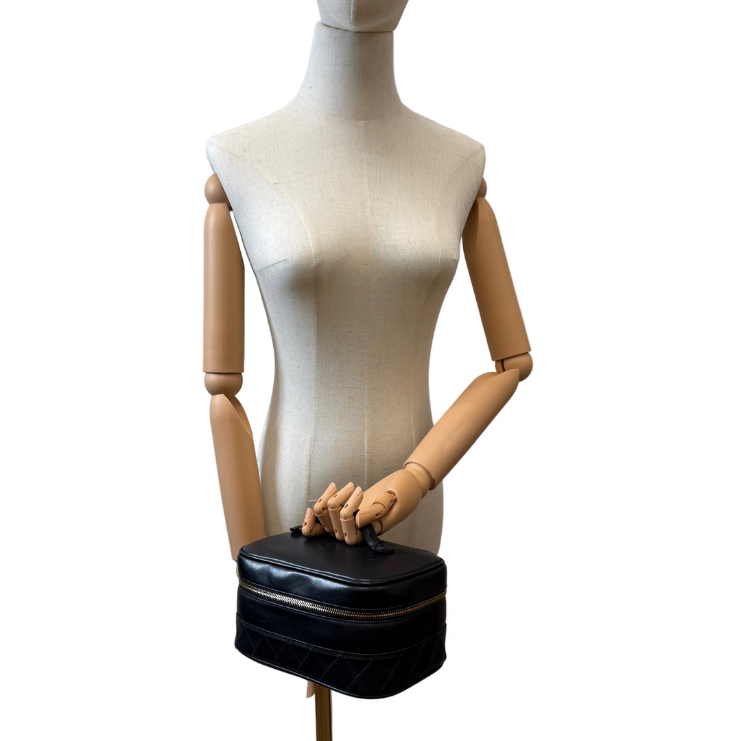 Vintage Black Leather Vanity Case