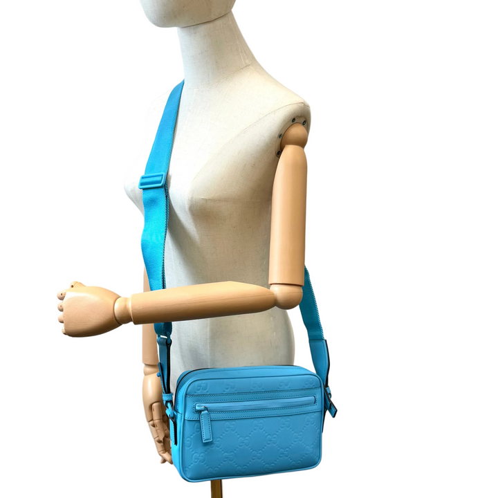 Turquoise Calfskin Rubber Effect Crossbody Bag