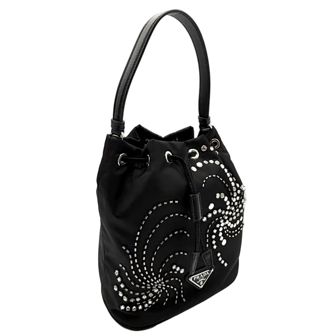 Re-Edition 1978 Crystal Embellished Re-Nylon Mini Bucket Bag