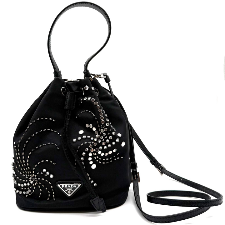 Re-Edition 1978 Crystal Embellished Re-Nylon Mini Bucket Bag