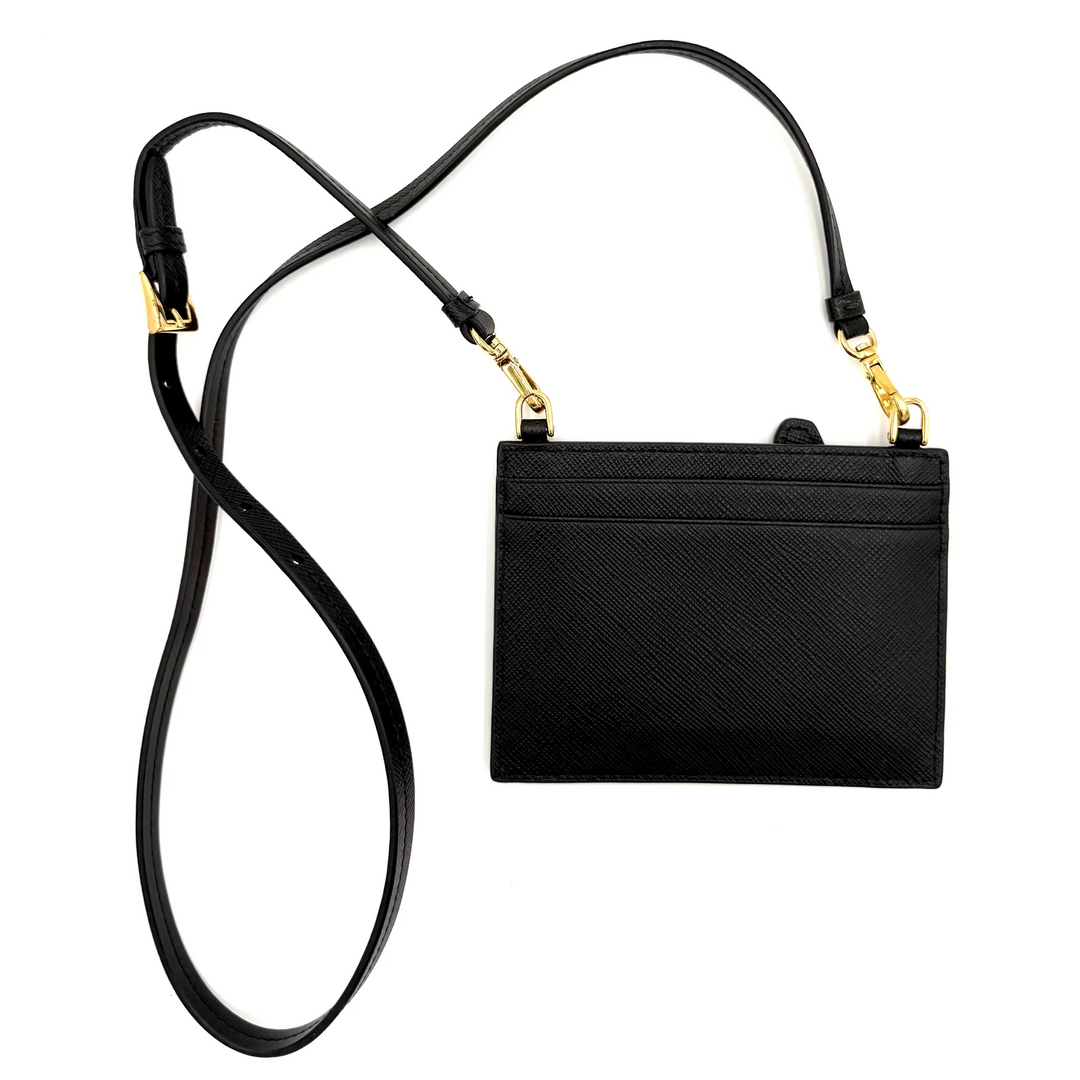 Saffiano Leather Card Holder Wallet with Strap