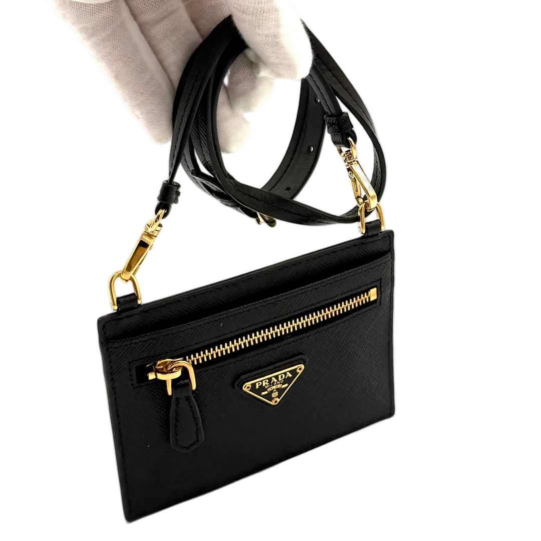 Saffiano Leather Card Holder Wallet with Strap