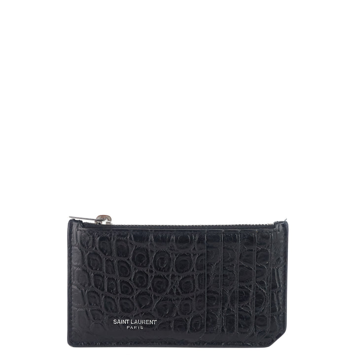 Zipped Croc Embossed Leather Card Case