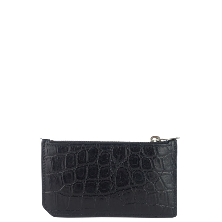 Zipped Croc Embossed Leather Card Case