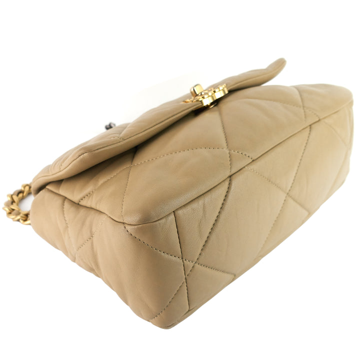 19 Large Quilted Lambskin Leather Flap Bag