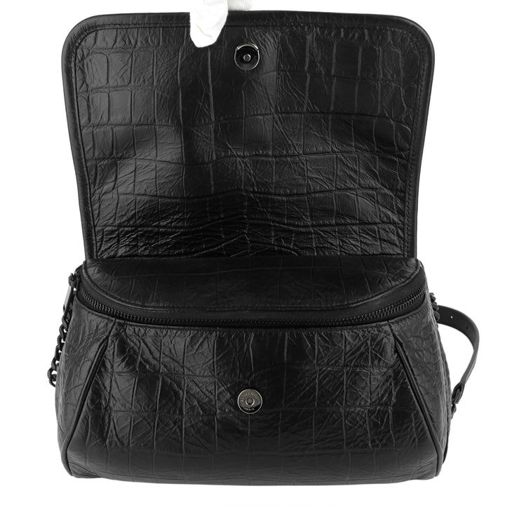 Niki Croc Embossed Calfskin Crossbody Bag