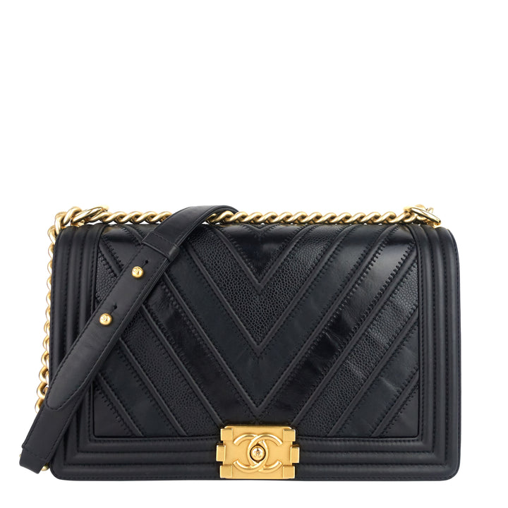 Boy Chevron Mixed Leather New Medium Bag