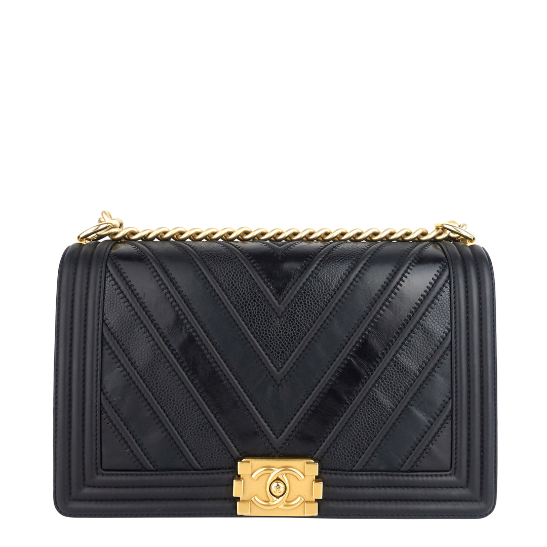 Boy Chevron Mixed Leather New Medium Bag