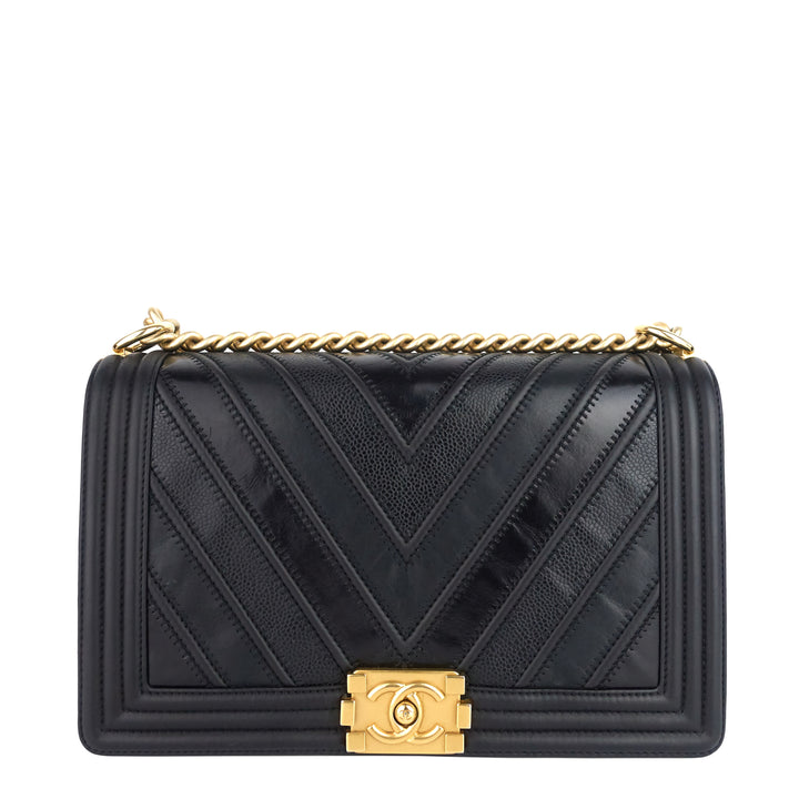 Boy Chevron Mixed Leather New Medium Bag