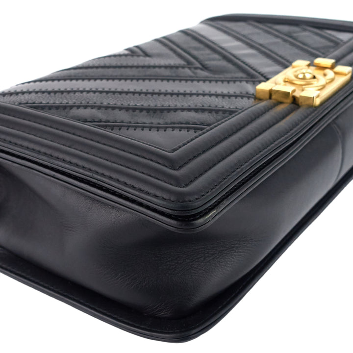 Boy Chevron Mixed Leather New Medium Bag