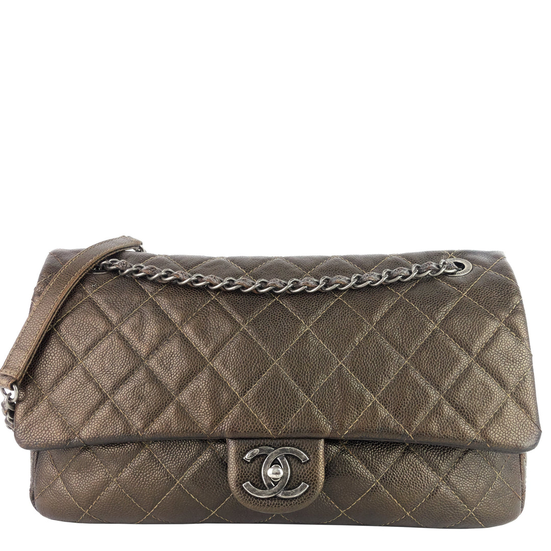 CHANEL, Bags, Chanel Cc Crave Flap Bag Quilted Glazed Caviar Jumbo Brown