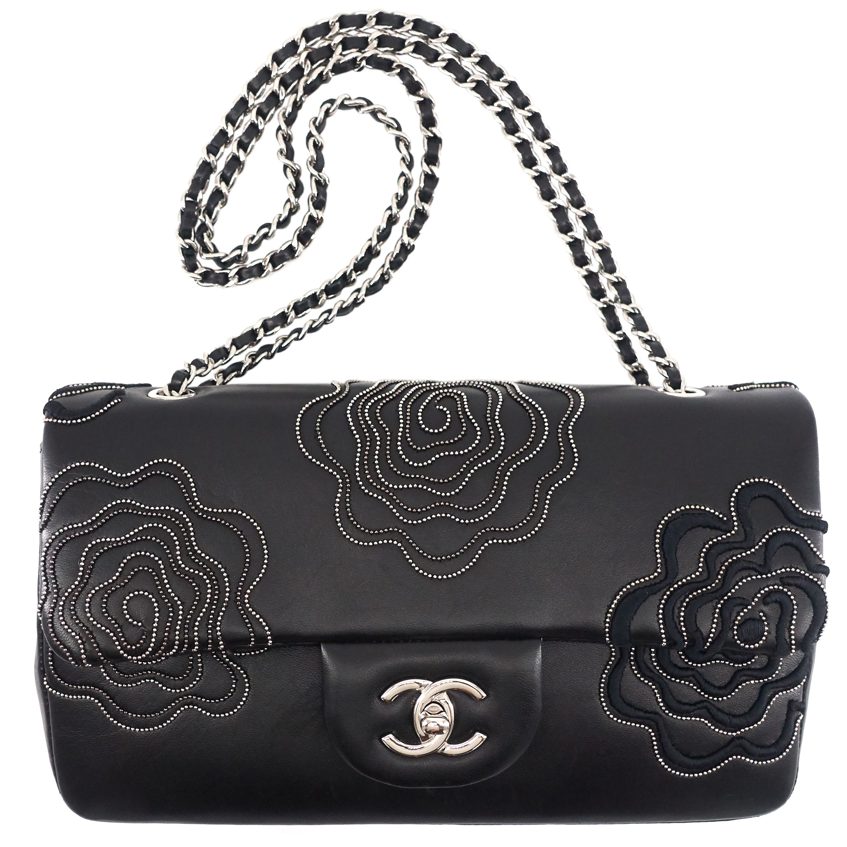 Chanel Embroidered Camellia Follies Medium Lambskin Leather Flap
