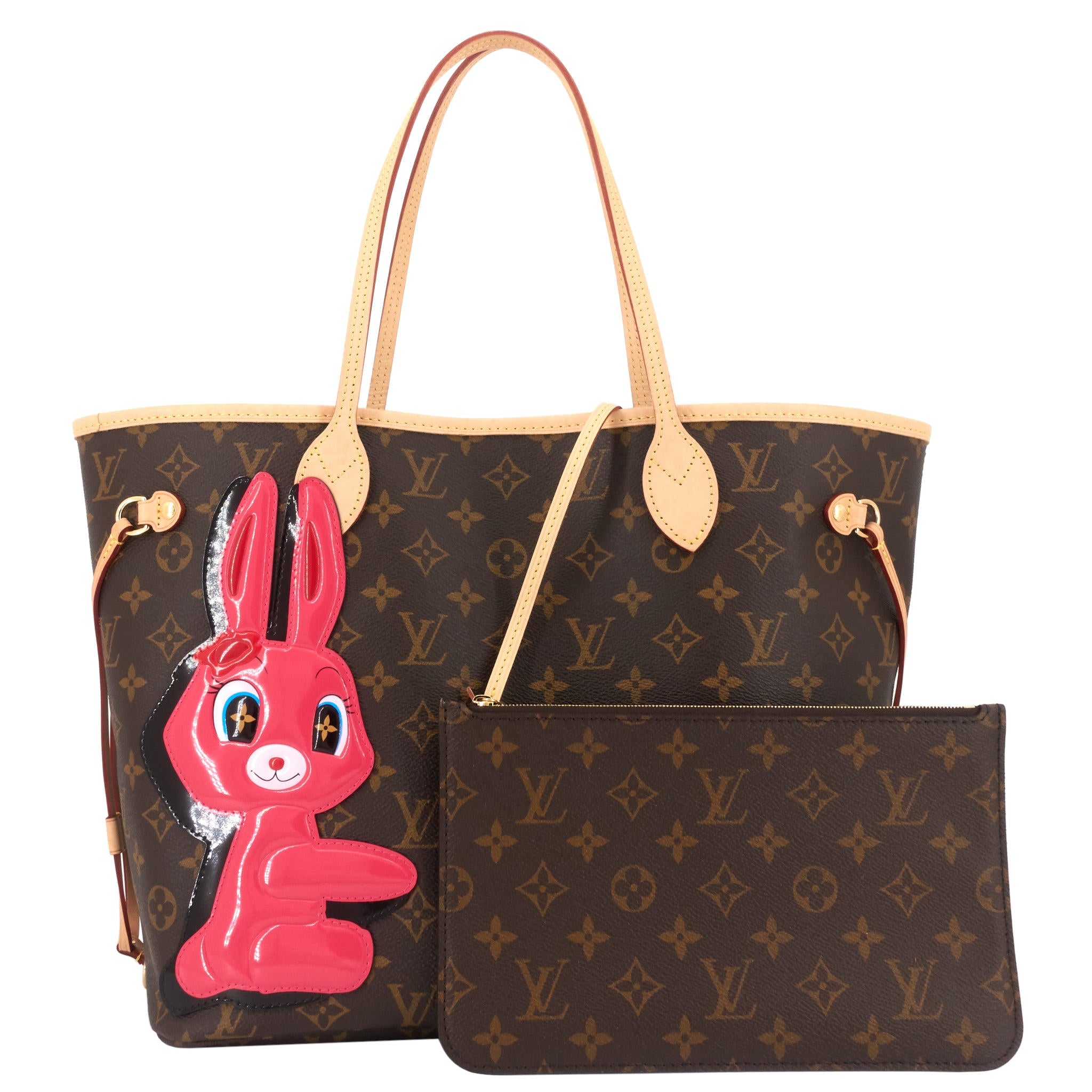 Louis Vuitton Neverfull MM Rabbit Monogram Canvas Bag with Pouch ...