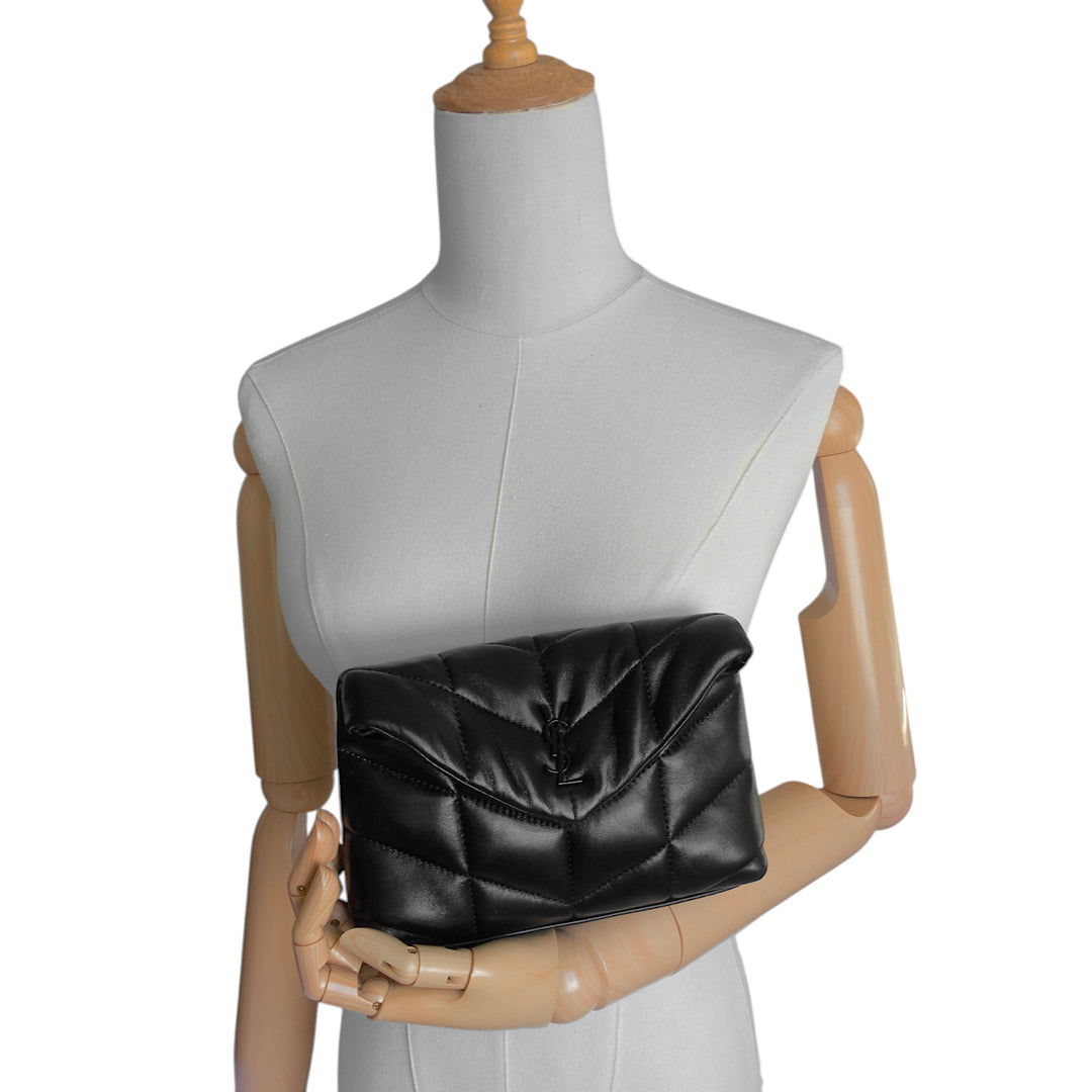 Lou Puffer Small Lambskin Leather Clutch Bag
