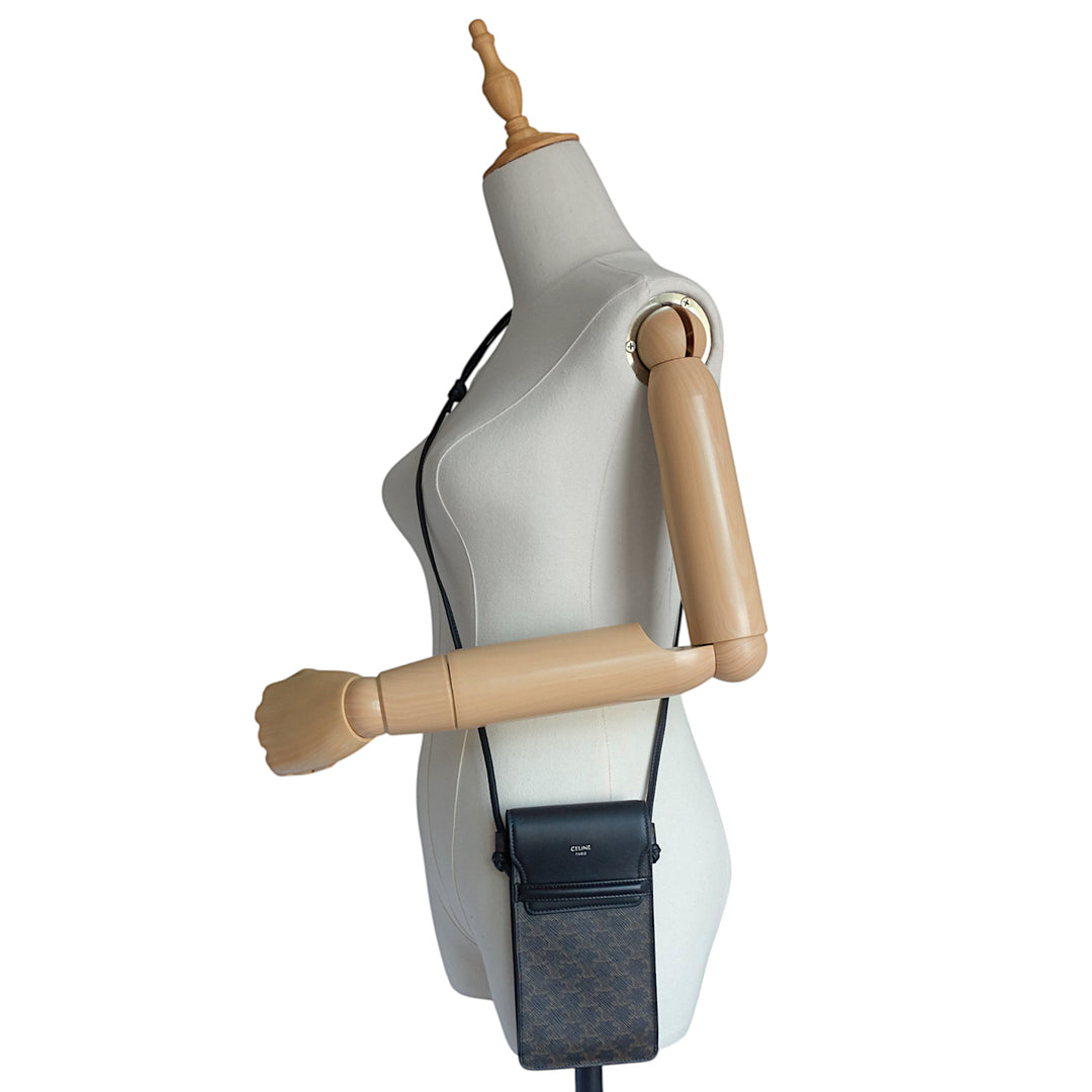 Triomphe Canvas and Calfskin Phone Pouch