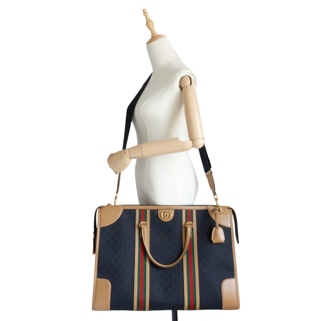 Bauletto Extra Large GG Canvas and Leather Duffle Bag