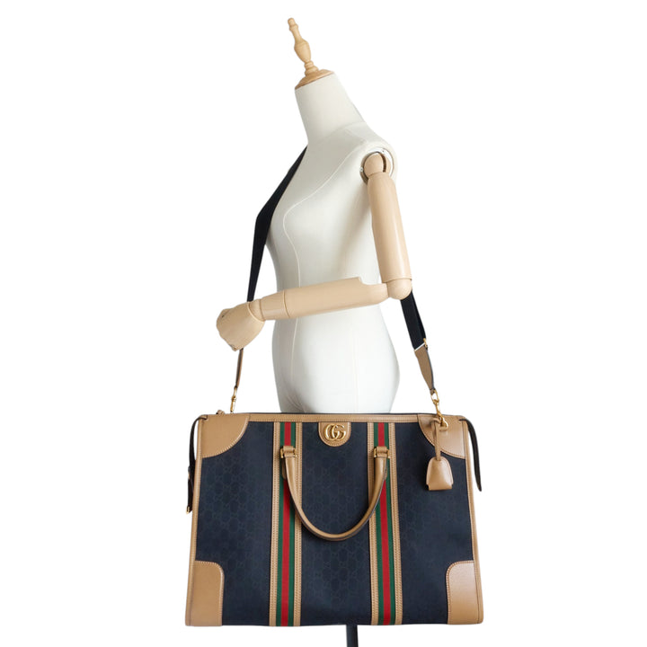 Bauletto Extra Large GG Canvas and Leather Duffle Bag