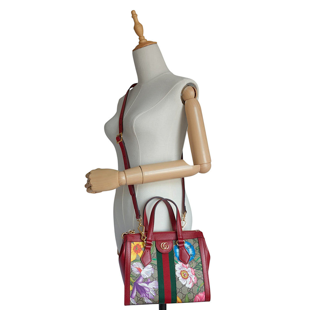 GG Ophidia Supreme Monogram Flora Web Small Tote Bag