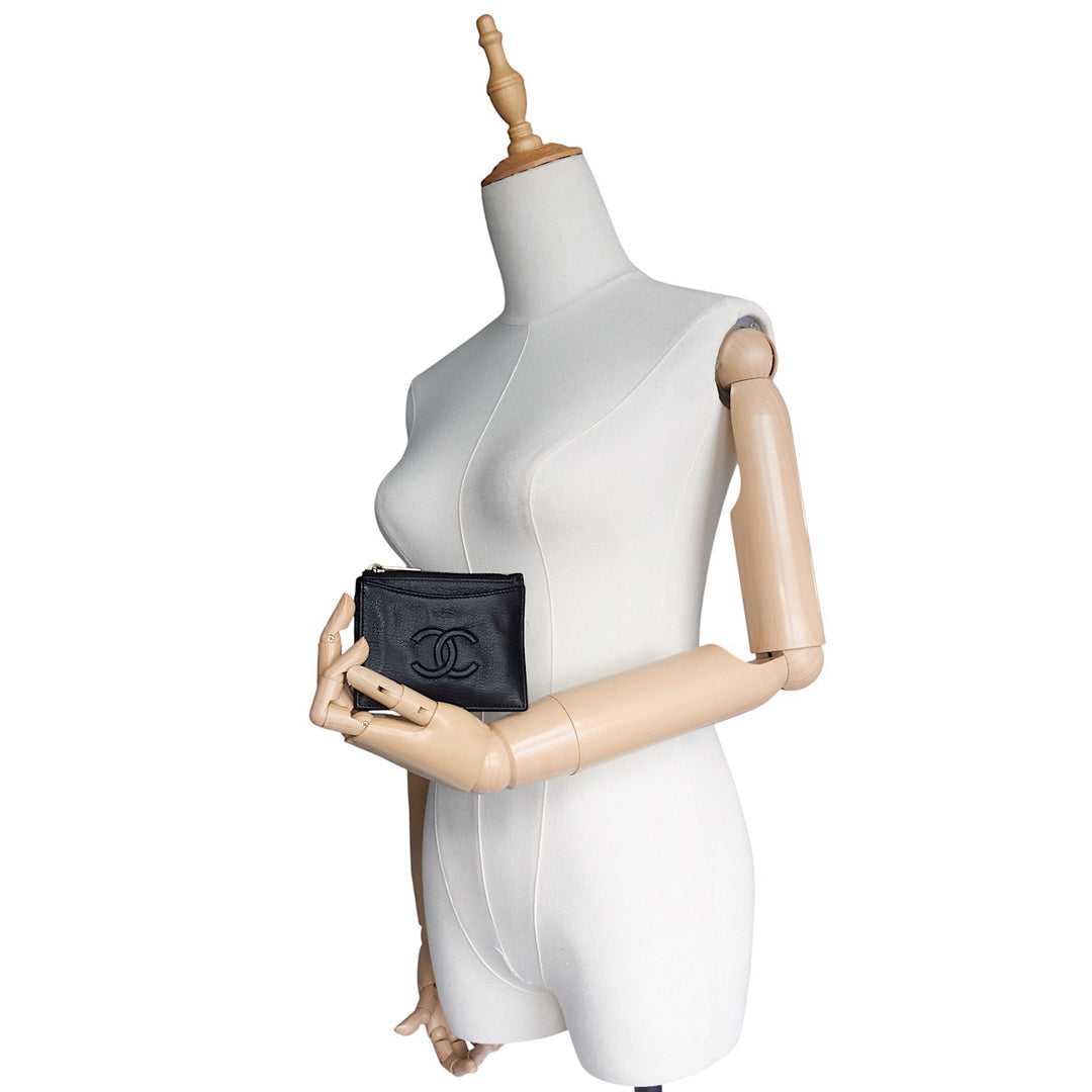 CC Timeless Zippered Lambskin Leather Card Holder