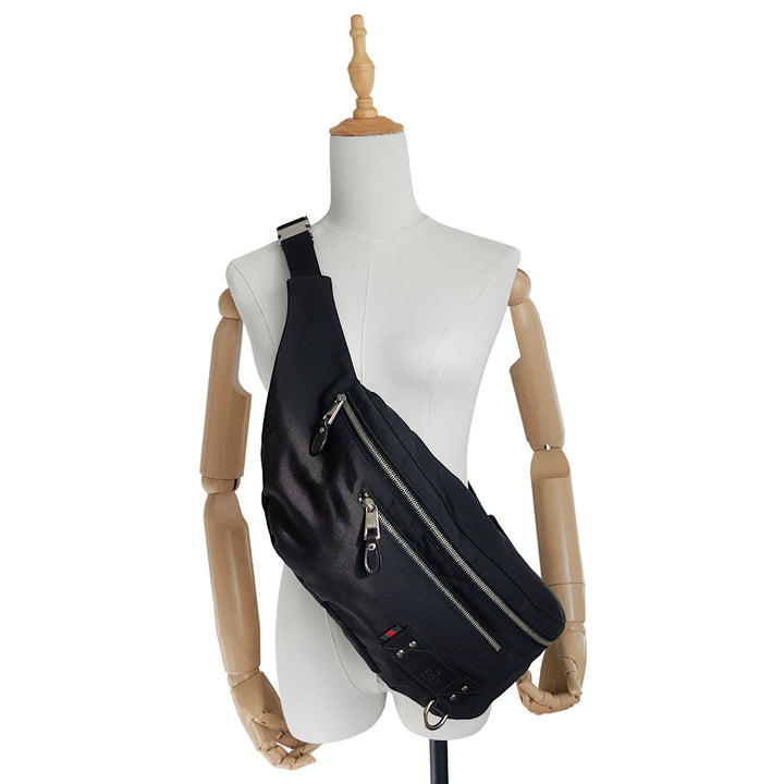 Web Nylon and Leather Large Waist Bag