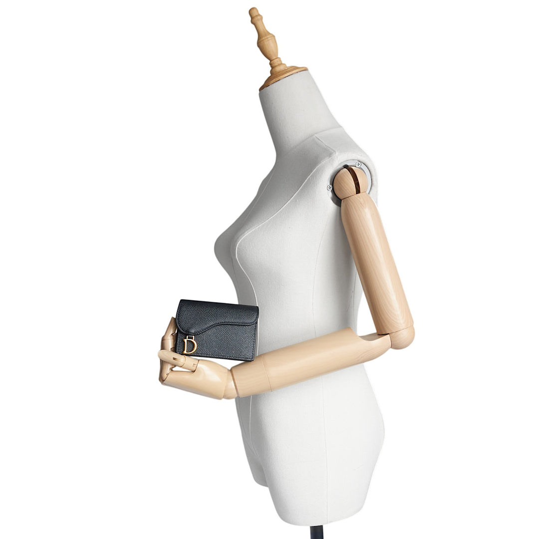 Saddle Bloom Grained Calfskin Leather Card Holder