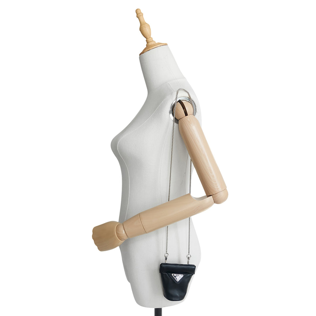 Metal Triangle Logo Nappa Leather Mini Bucket Bag