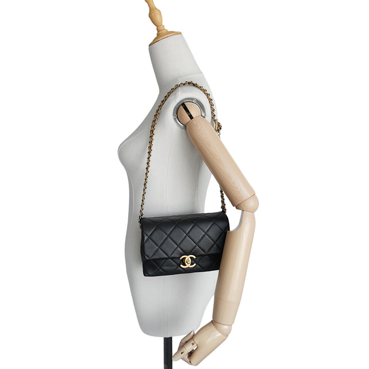 Small Belt Chain Calfskin Quilted Leather Flap Bag