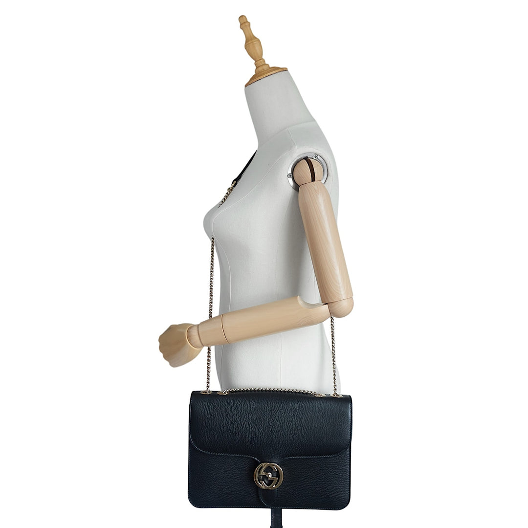 Dollar Interlocking G Medium Calfskin Leather Shoulder Bag