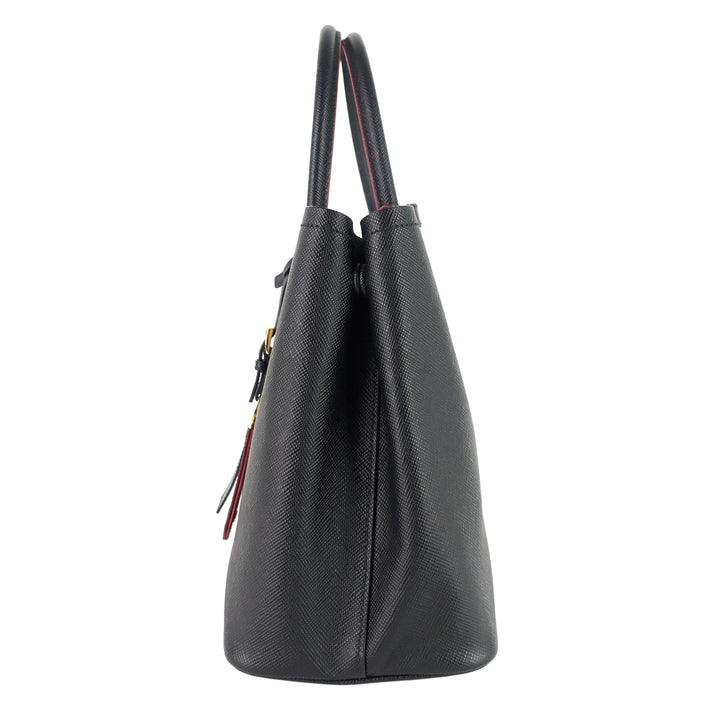Double Medium Saffiano Cuir Leather Tote Bag