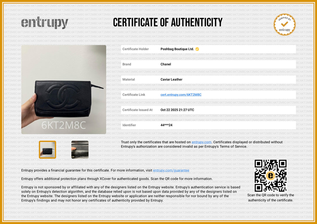 Vintage Caviar Leather Clutch Pouch With Mirror