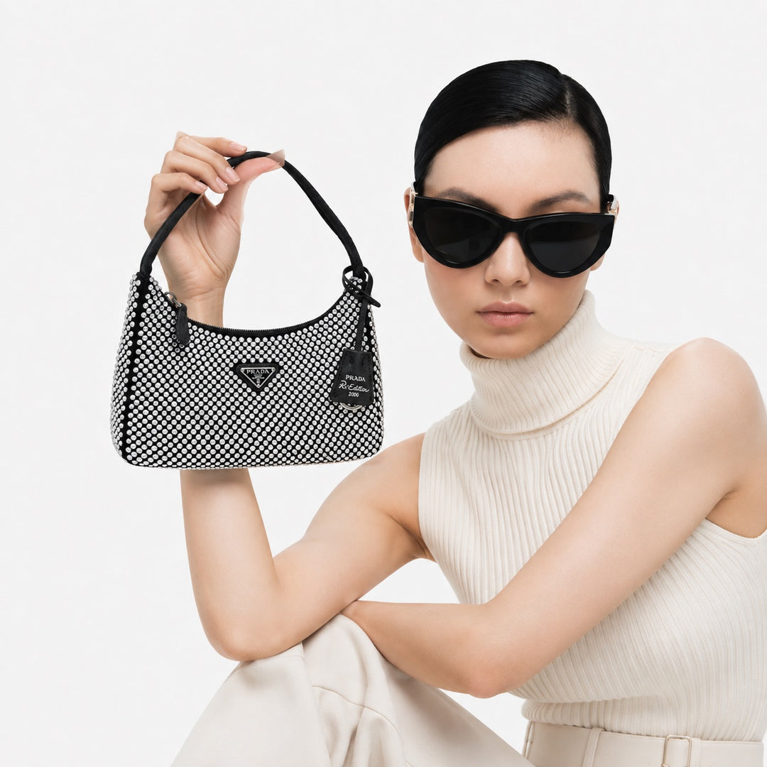 Re-Edition 2000 Mini Crystal Studded Bag