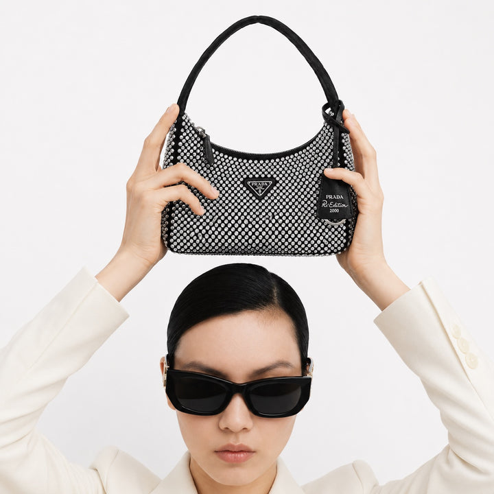 Re-Edition 2000 Mini Crystal Studded Bag