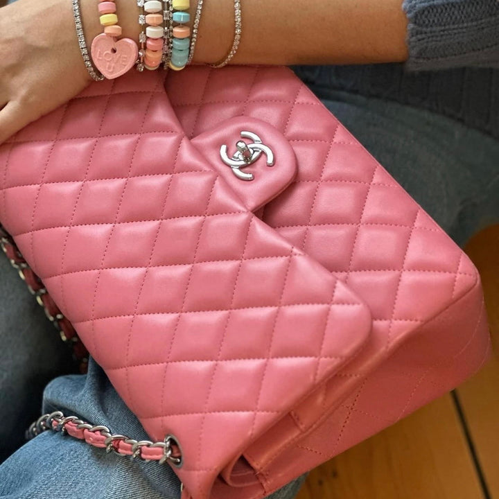 Classic Jumbo Double Flap Lambskin Leather Bag