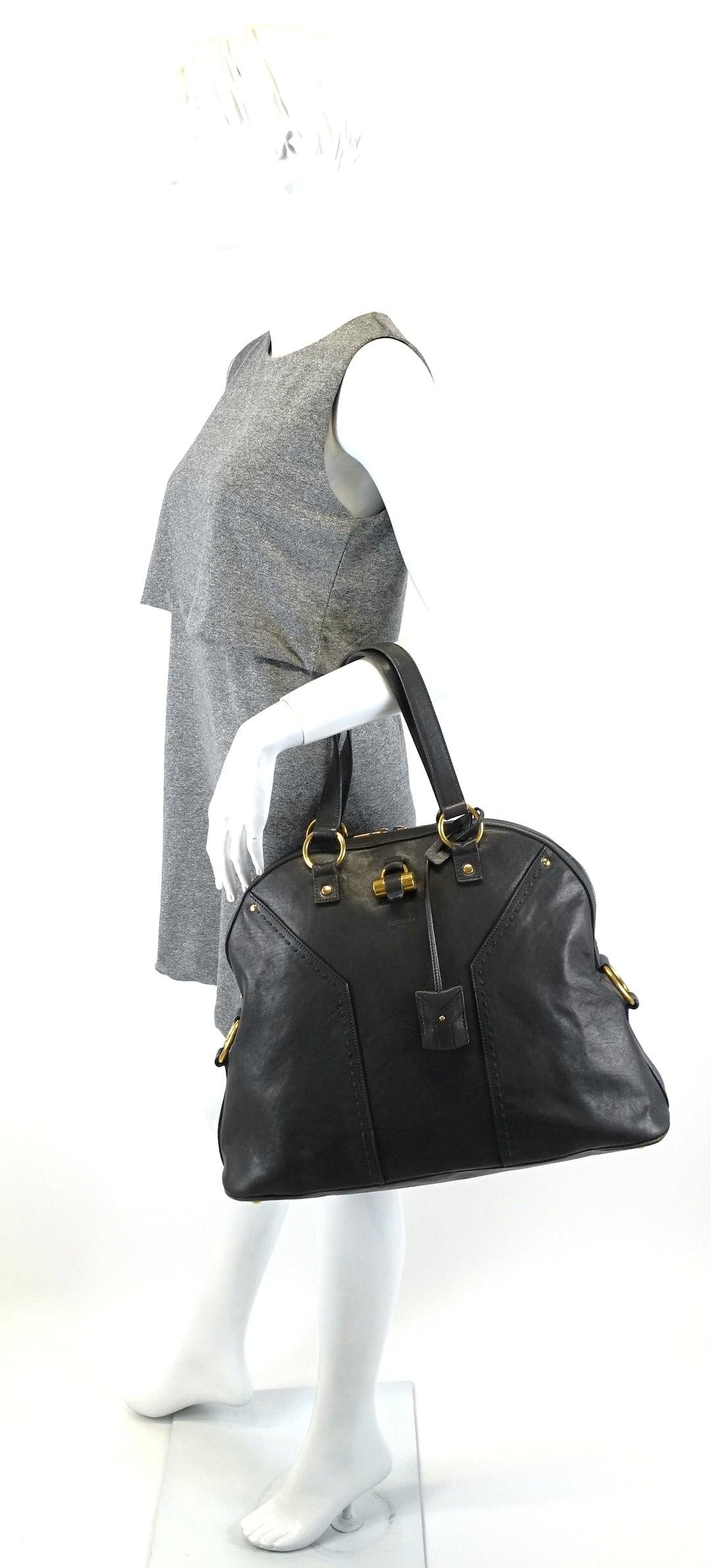 muse oversized gray leather bag