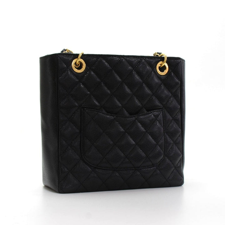 quilted caviar leather petite shopping tote bag