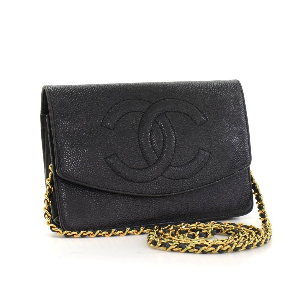 wallet on chain grained caviar leather bag