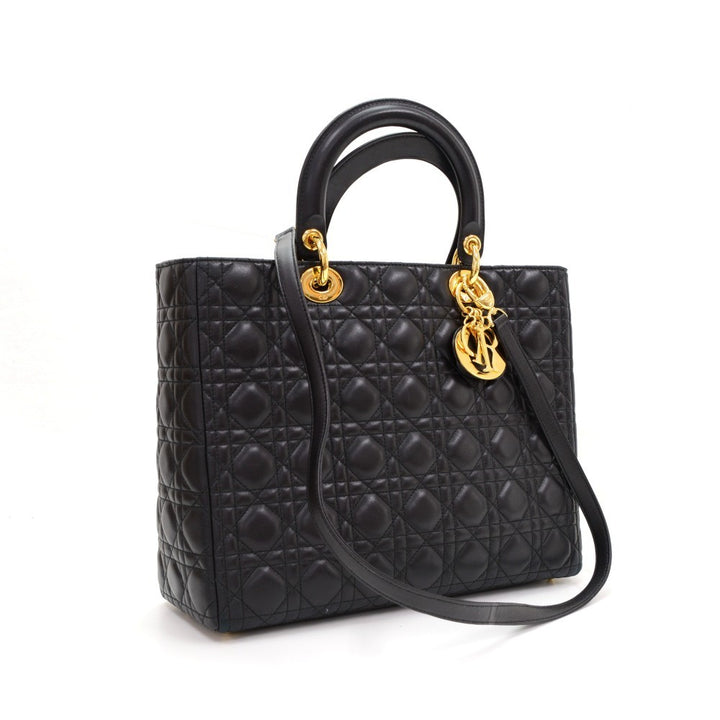 lady dior cannage quilt leather large bag