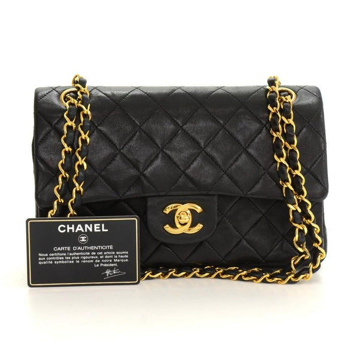 2.55 9" quilted leather double flap shoulder bag