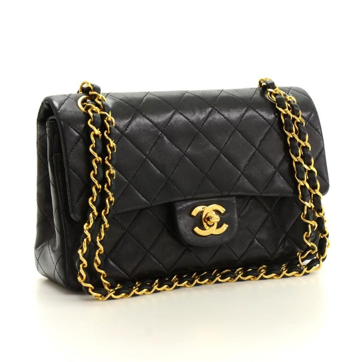 2.55 9" quilted leather double flap shoulder bag