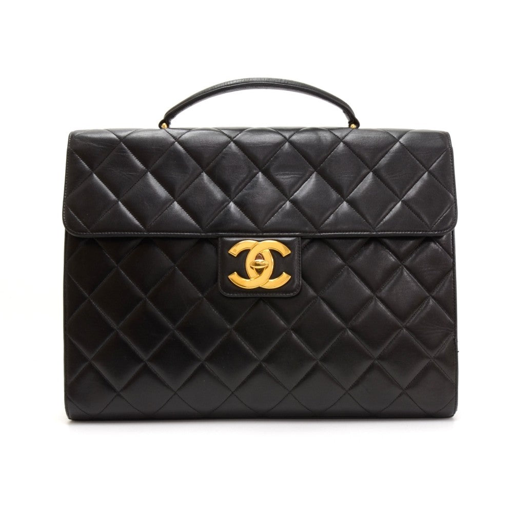 quilted lambskin leather large briefcase bag