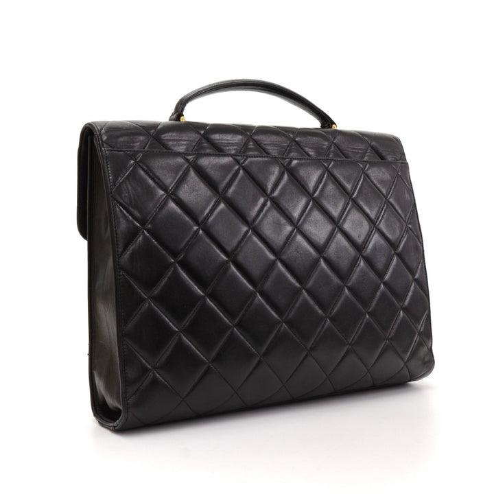 quilted lambskin leather large briefcase bag