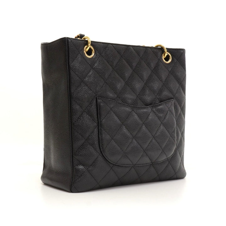 petite shopping tote quilted caviar leather shoulder bag