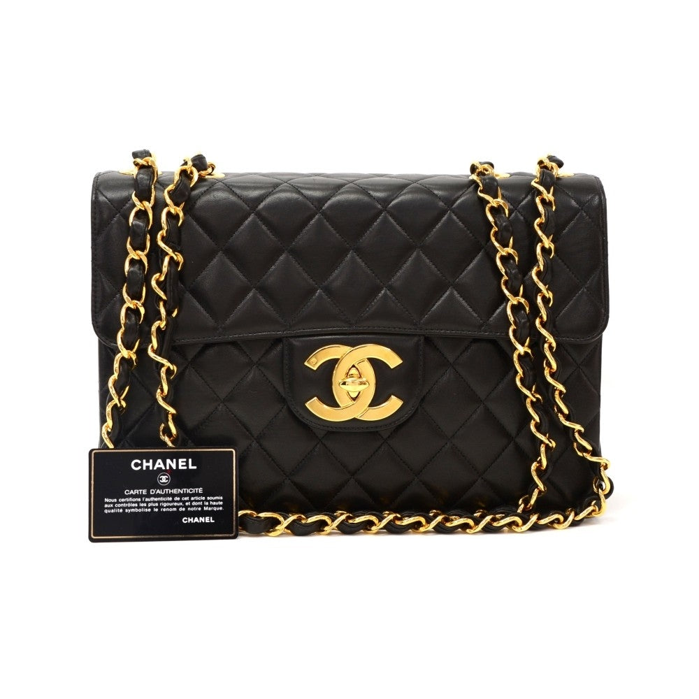 jumbo quilted lambskin leather shoulder bag