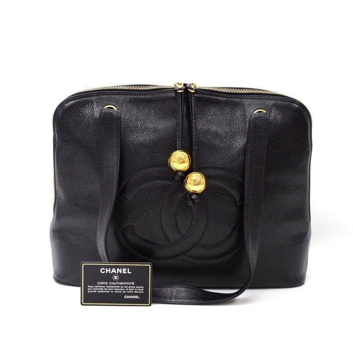 14" caviar leather tote bag