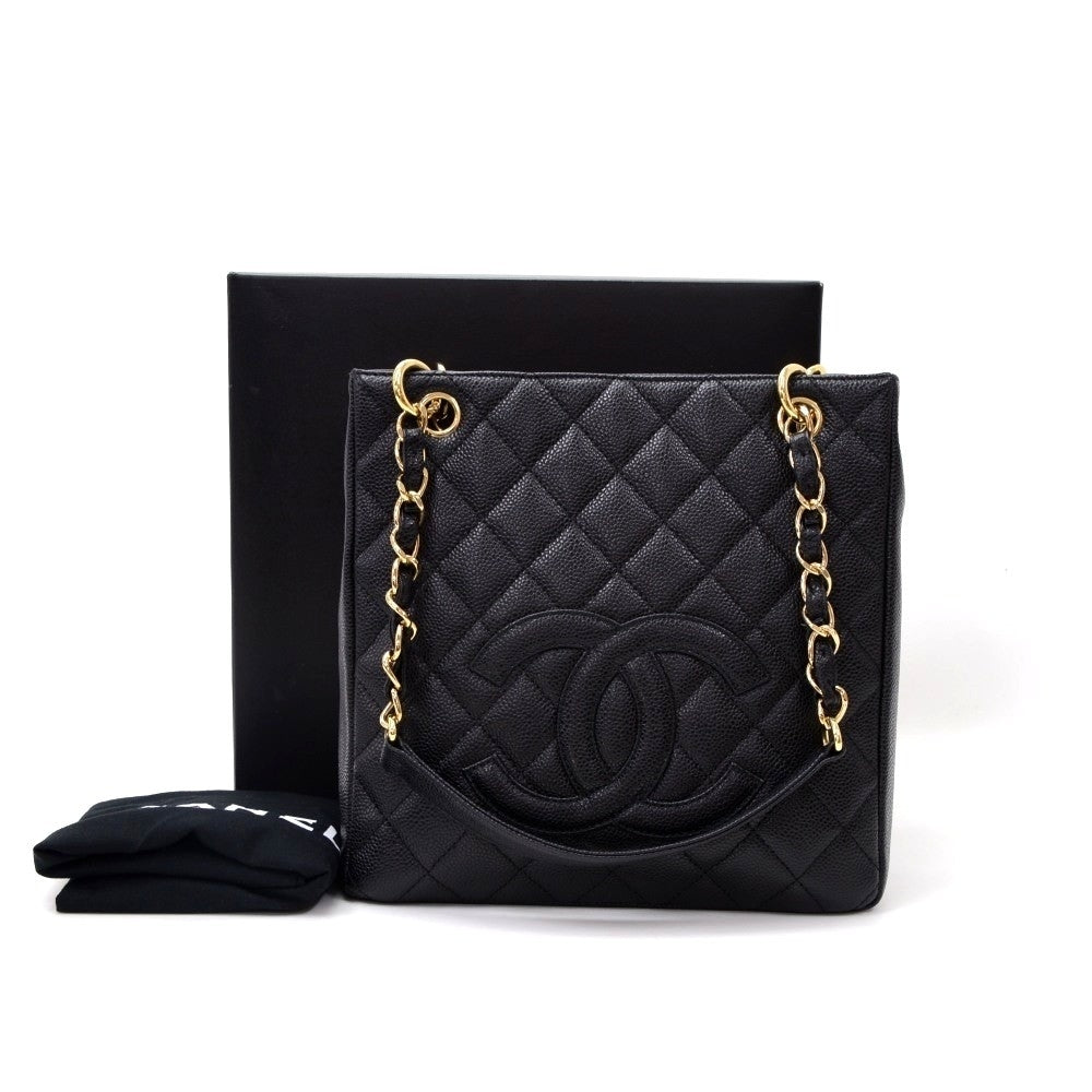 CHANEL Aged Calfskin Quilted Large Gabrielle Shopping Tote Navy Black  217637