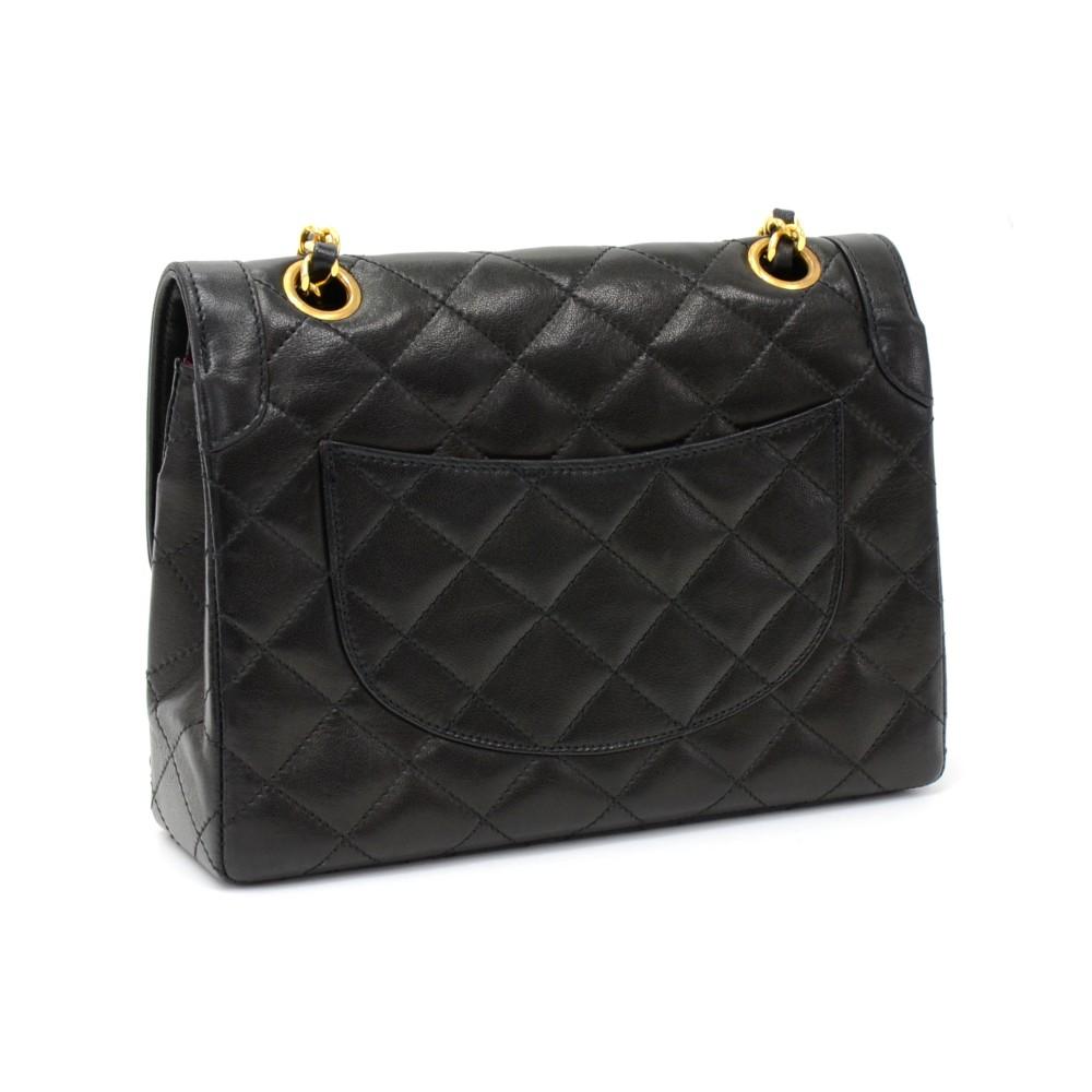8" double flap quilted lambskin leather shoulder bag - paris limited edition