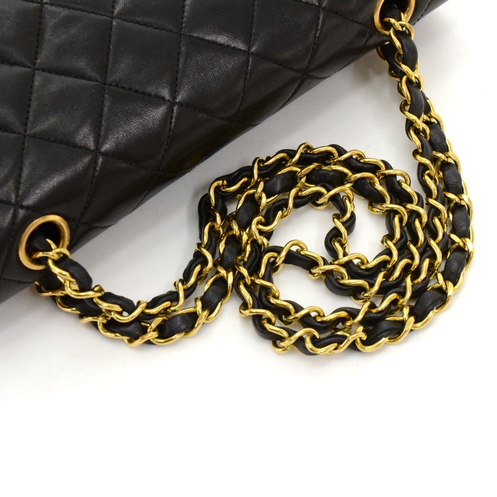 double flap black quilted lambskin leather shoulder bag